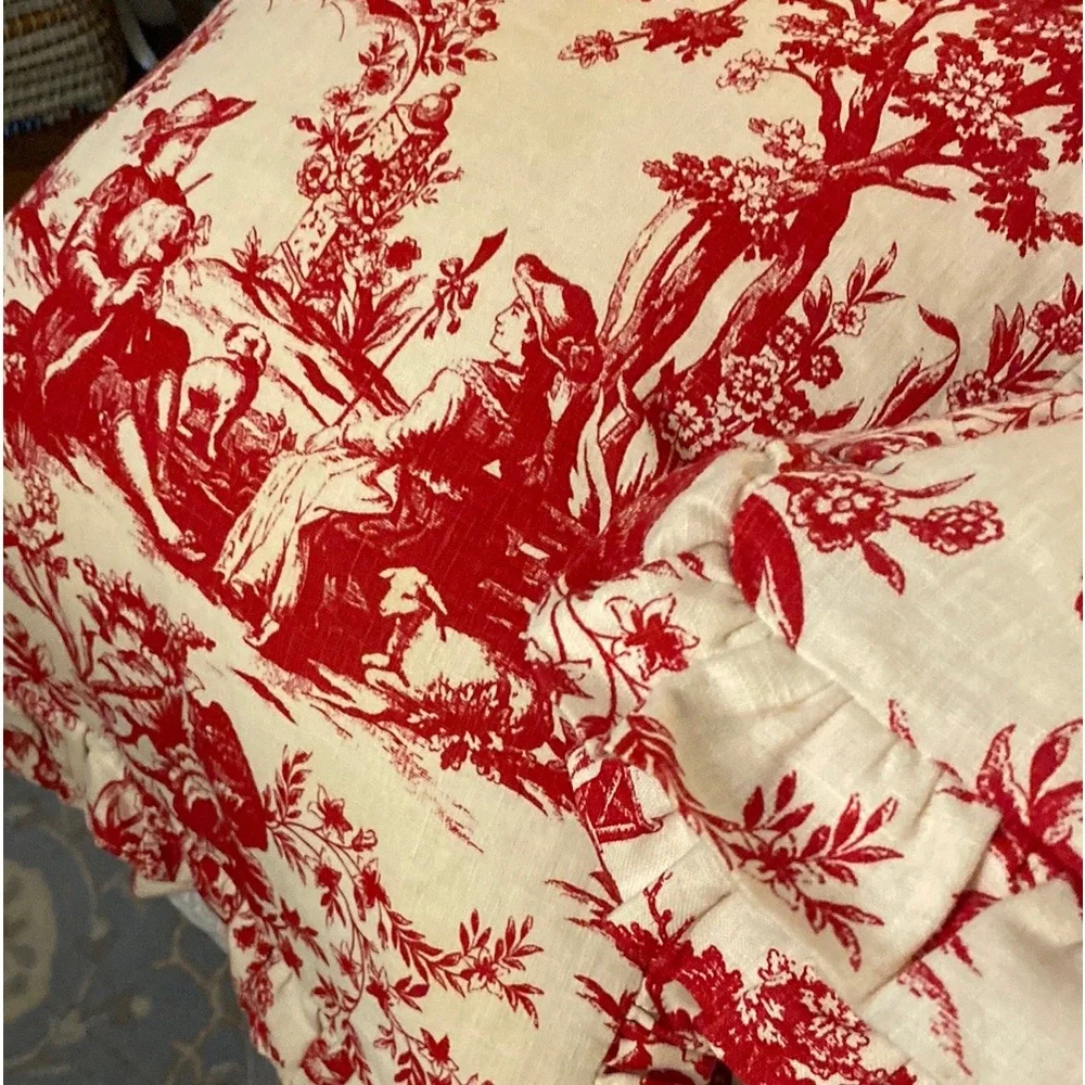 Authentique Vintage Pair of French Toile Euro-Shams 26 » Square ~ France ~ VGVC